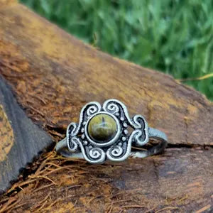 Tiger Eye Ethnic Silver Plated Adjustable Ring for Women