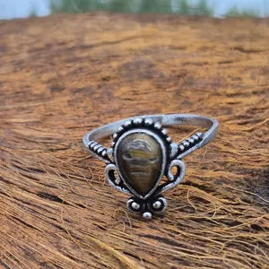 Tiger Eye Ethnic Silver Plated Adjustable Ring for Women