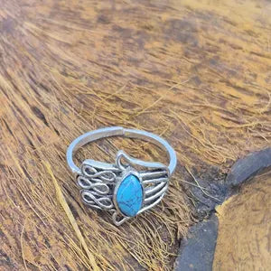 Hamsa Turquoise Silver Plated Adjustable Ring for Women