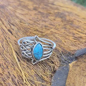 Hamsa Turquoise Silver Plated Adjustable Ring for Women