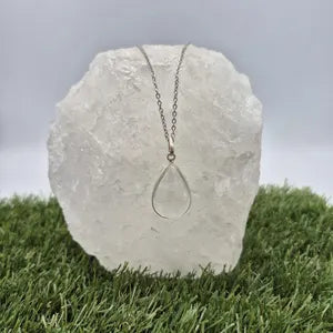 Clear Quartz Silver Bezel Necklace with Stainless Steel Chain