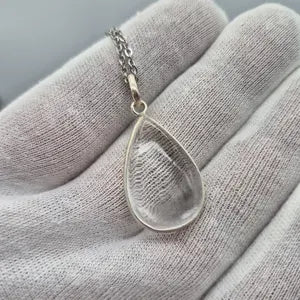 Clear Quartz Silver Bezel Necklace with Stainless Steel Chain