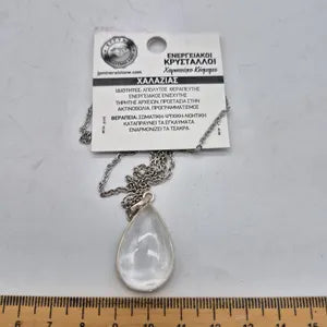 Clear Quartz Silver Bezel Necklace with Stainless Steel Chain