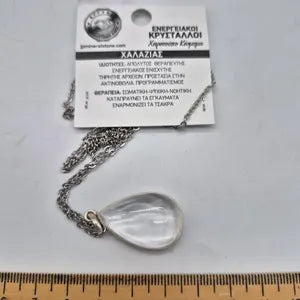 Clear Quartz Silver Bezel Necklace with Stainless Steel Chain