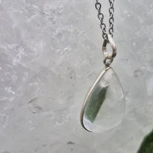 Clear Quartz Silver Bezel Necklace with Stainless Steel Chain