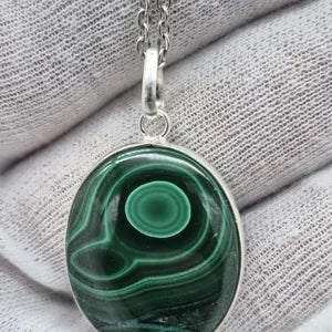 Malachite Silver Bezel Necklace with Stainless Steel Chain