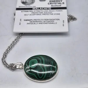 Malachite Silver Bezel Necklace with Stainless Steel Chain