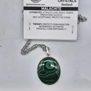 Malachite Silver Bezel Necklace with Stainless Steel Chain