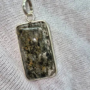 Clear Quartz Necklace with Green Tourmaline Inclusion – Silver Bezel Pendant on Stainless Steel Chain