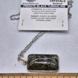 Clear Quartz Necklace with Green Tourmaline Inclusion – Silver Bezel Pendant on Stainless Steel Chain