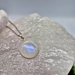 Moonstone Necklace – Silver Bezel Pendant on Stainless Steel Chain