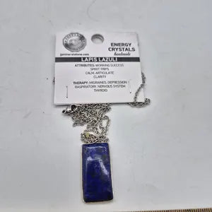 Lapis Lazuli Necklace – Silver Bezel Pendant on Stainless Steel Chain