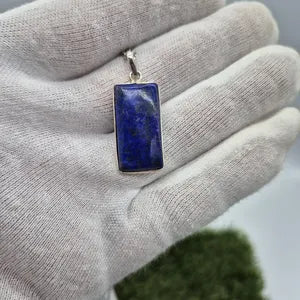 Lapis Lazuli Necklace – Silver Bezel Pendant on Stainless Steel Chain