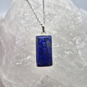 Lapis Lazuli Necklace – Silver Bezel Pendant on Stainless Steel Chain