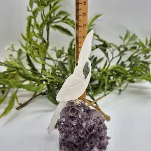 Quartz Hand Carved Bird on Raw Amethyst Cluster Base, Crystal Parrot Bird Figurine, Vintage Gemstone Bird