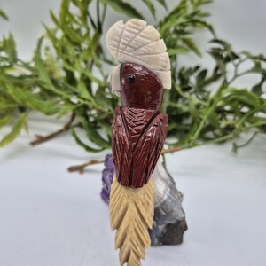 Genuine Jasper Carved Bird on Amethyst Cluster, Crystal Bird Carving, Gemstone Bird Sculpture
