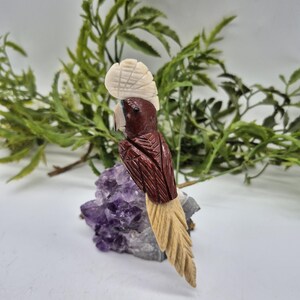 Genuine Jasper Carved Bird on Amethyst Cluster, Crystal Bird Carving, Gemstone Bird Sculpture
