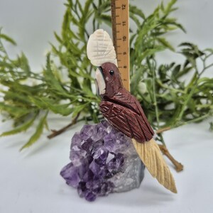 Genuine Jasper Carved Bird on Amethyst Cluster, Crystal Bird Carving, Gemstone Bird Sculpture