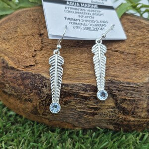 Faceted Aqua Marine Silver Plated Leaf Earrings for Women