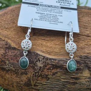 Green Aventurine Silver Plated Earrings - Boho Crystal Dangle Earrings for Women