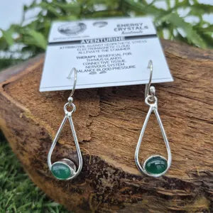 Green Aventurine Silver Plated Earrings, Green Crystal Boho Earrings for Women