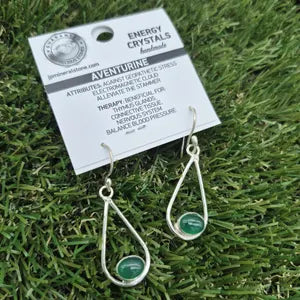 Green Aventurine Silver Plated Earrings, Green Crystal Boho Earrings for Women
