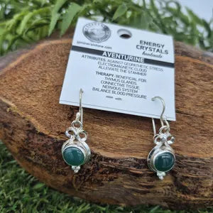 Green Aventurine Silver Plated Earrings - Minimal Boho Crystal Earrings for Women