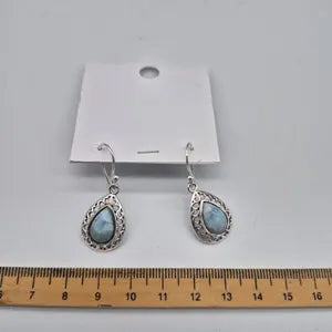 Larimar Crystal Silver Plated Earrings, Gemstone Bohemian Earrings for Women