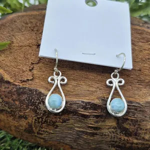 Larimar Crystal Silver Plated Earrings, Gemstone Bohemian Earrings for Women