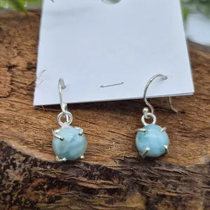 Larimar Crystal Silver Plated Earrings, Sky Blue Gemstone Earrings for Boho Women