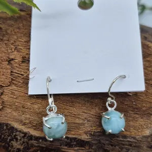 Larimar Crystal Silver Plated Earrings, Sky Blue Gemstone Earrings for Boho Women