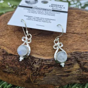 Rainbow Moonstone Silver Plated Earrings, Crystal Boho Earrings for Women
