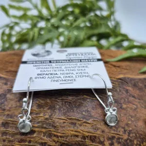 Prehnite Black Tourmaline Silver Plated Earrings, Minimal Crystal Earrings For Boho Women