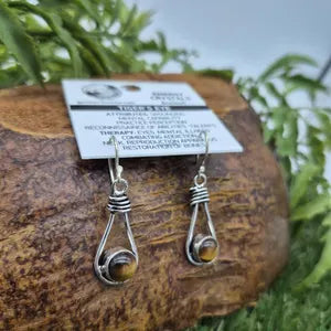Tiger Eye Silver Plated Earrings, Crystal Boho Earrings for Women