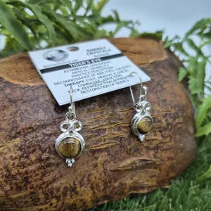 Tiger Eye Crystal Silver Plated Earrings, Brown Crystal Ethnic Earrings, Bohemian Earrings for Women