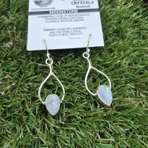 Moonstone Silver Plated Earrings, Crystal Bohemian Earrings for Women