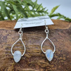 Moonstone Silver Plated Earrings, Crystal Bohemian Earrings for Women