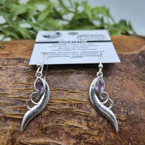 Faceted Amethyst Silver Plated Bohemian Earrings, Purple Crystal Earrings for Women