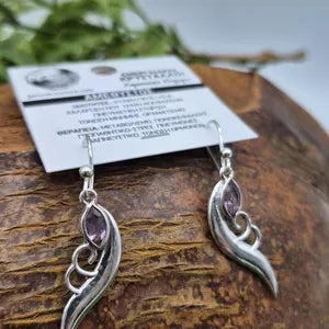 Faceted Amethyst Silver Plated Bohemian Earrings, Purple Crystal Earrings for Women