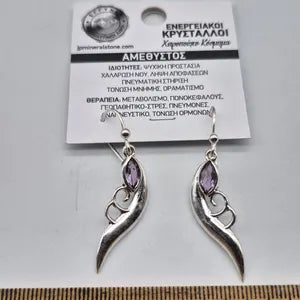 Faceted Amethyst Silver Plated Bohemian Earrings, Purple Crystal Earrings for Women