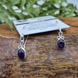 Amethyst Minimal Silver Plated Dainty Earrings - Small Purple Gemstone Drop Earrings for Women