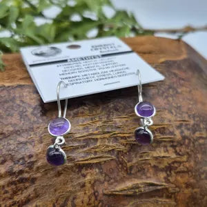 Double Amethyst Silver Plated Dangle Earrings, Purple Crystal Boho Earrings for Women