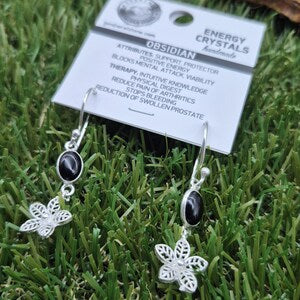 Black Obsidian Silver Plated Dangle Earrings for Women