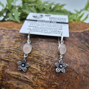 Rose Quartz Silver Plated Flower Earrings, Pink Crystal Dangle Earrings for Women