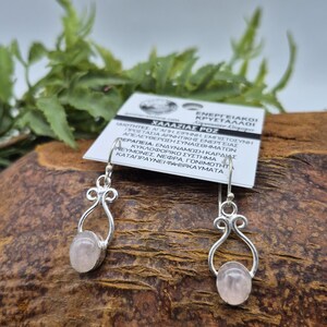 Rose Quartz Dangle Silver Plated Earrings, Pink Crystal Boho Earrings for Women