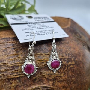 Faceted Ruby Statement Silver Plated Boho Earrings, Luxury Gemstone Earrings for Women