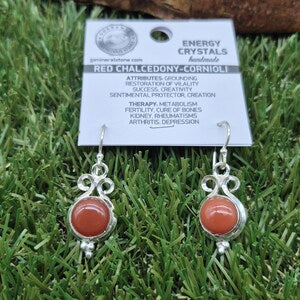 Carnelian Tribal Silver Plated Earrings, Orange Crystal Boho Dangle Earrings