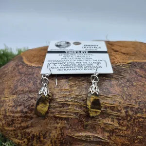 Polished Tiger Eye Crystal Earrings for Women, Brown Gemstone Dangle Earrings