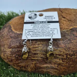 Polished Tiger Eye Crystal Earrings for Women, Brown Gemstone Dangle Earrings