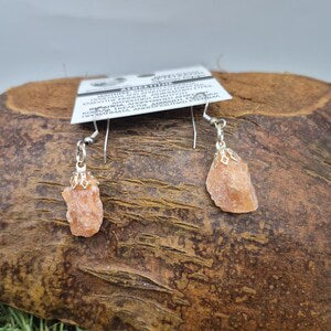 Rough Orange Calcite Dangle Earrings, Raw Orange Crystal Earrings for Her